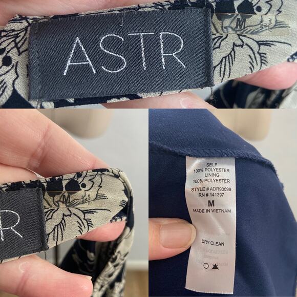ASTR The Label Floral Back Cutout Mini Dress Navy Blue Cream Shift Boho Size M - Picture 11 of 13